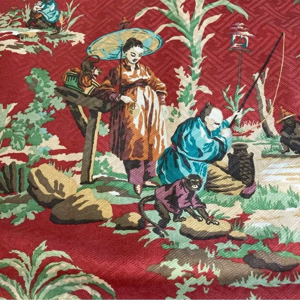 Custom Made Vintage Wesley Mancini Asian Toile Singerie fabric Pillow Shams - Picture 12 of 16